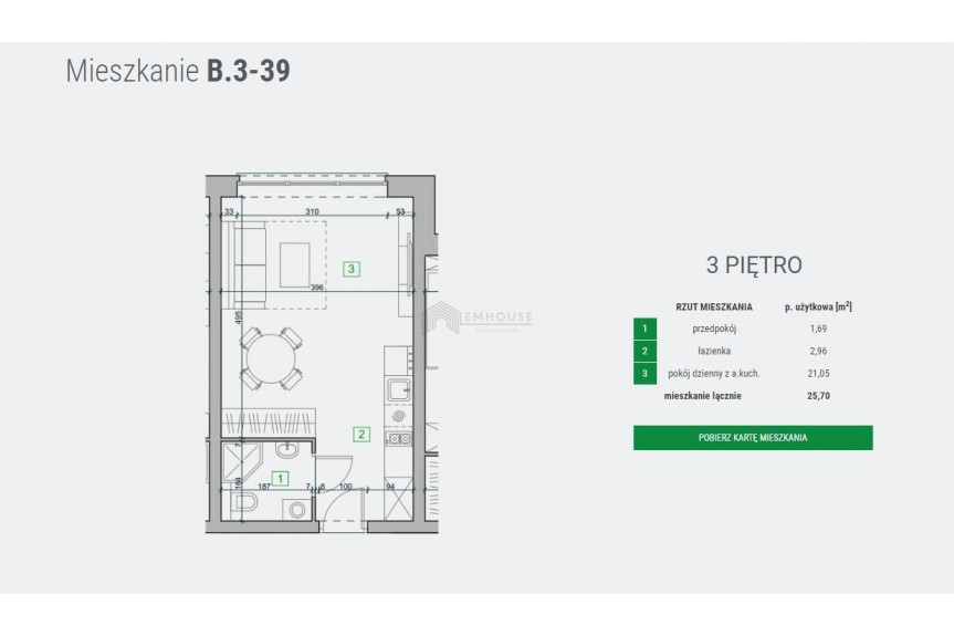 koszaliński, Sianów, Mieszkanie jednopokojowe o powierzchni 25,70 m2